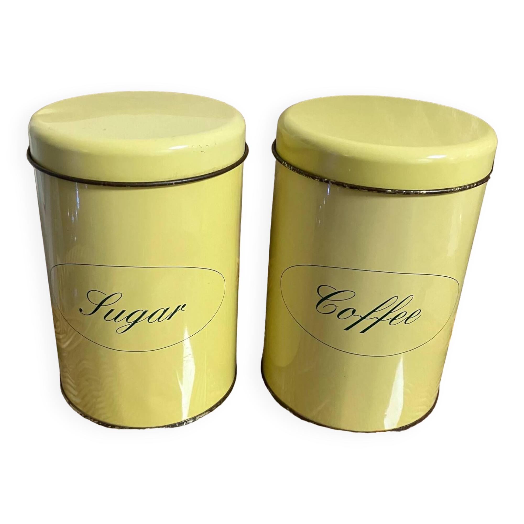 Vintage-Lot de 2 boîtes métalliques café/sucre jaunes