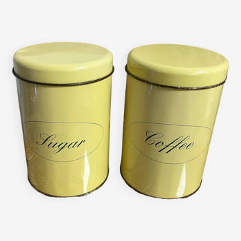 Vintage-Lot de 2 boîtes métalliques café/sucre jaunes