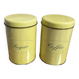 Vintage-Lot de 2 boîtes métalliques café/sucre jaunes