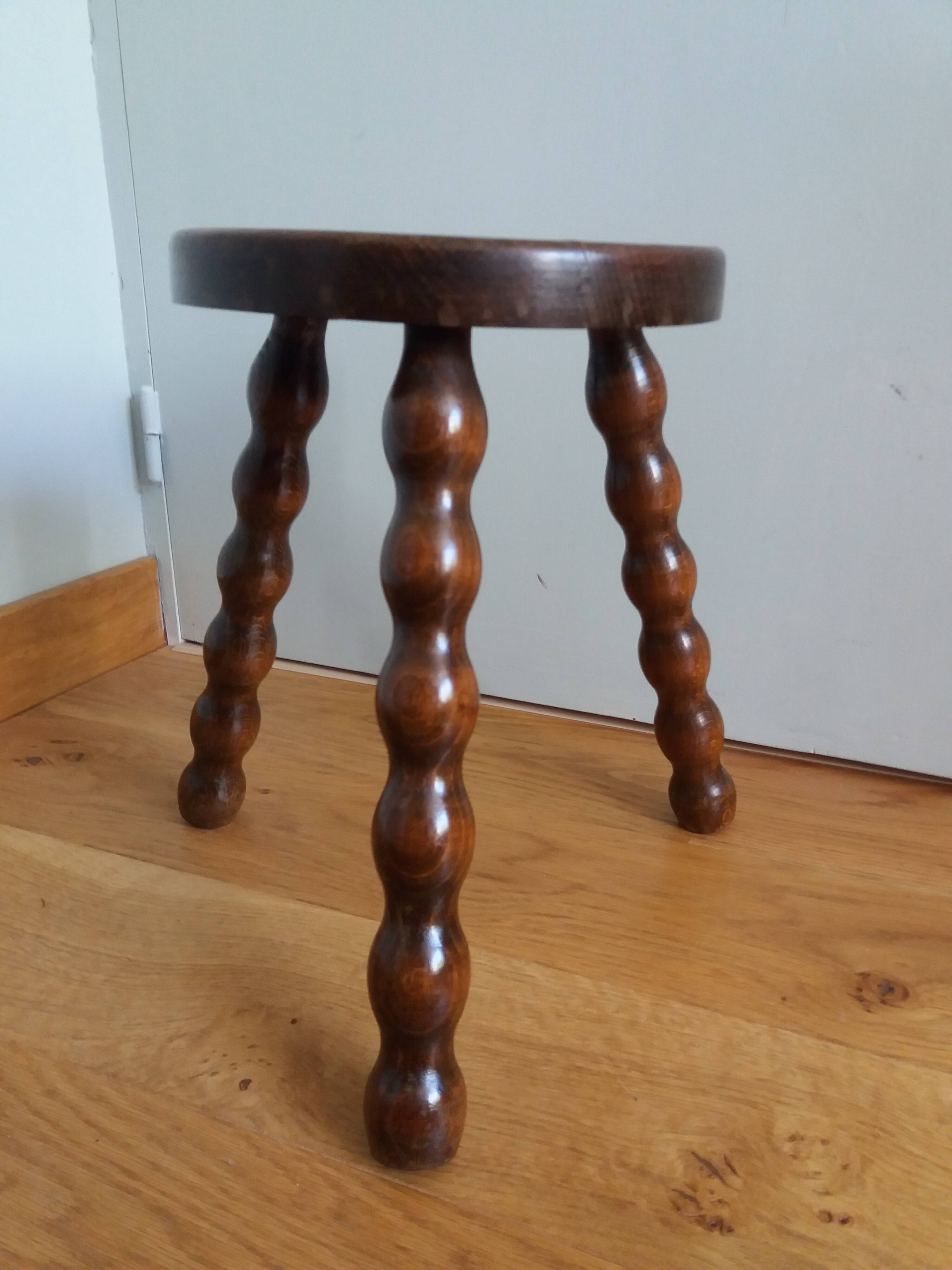 Turned wood tripod stool
