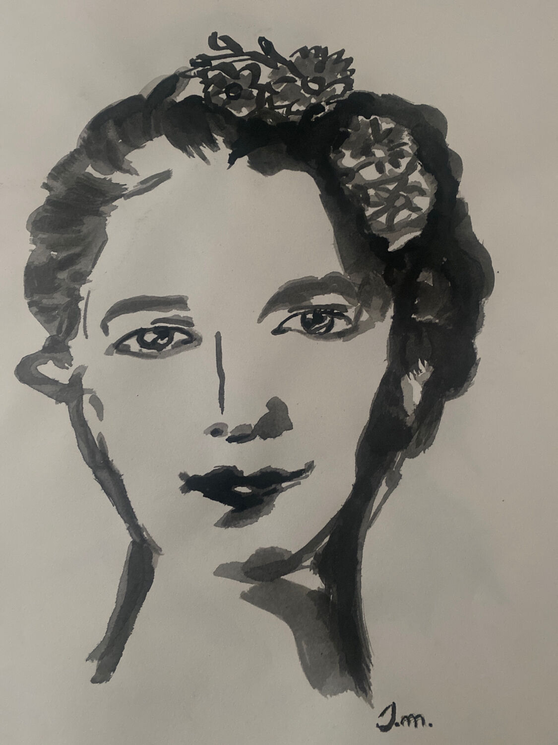 Contemporary portrait of a woman in ink