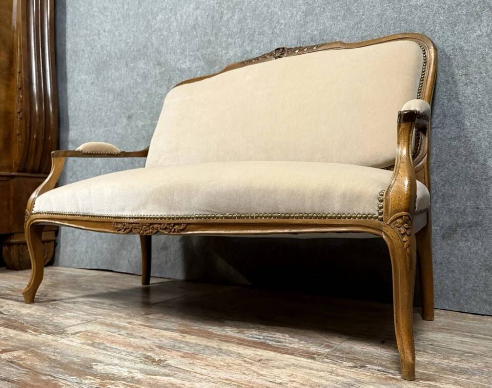 Louis XV style bench in molded and carved wood circa 1900