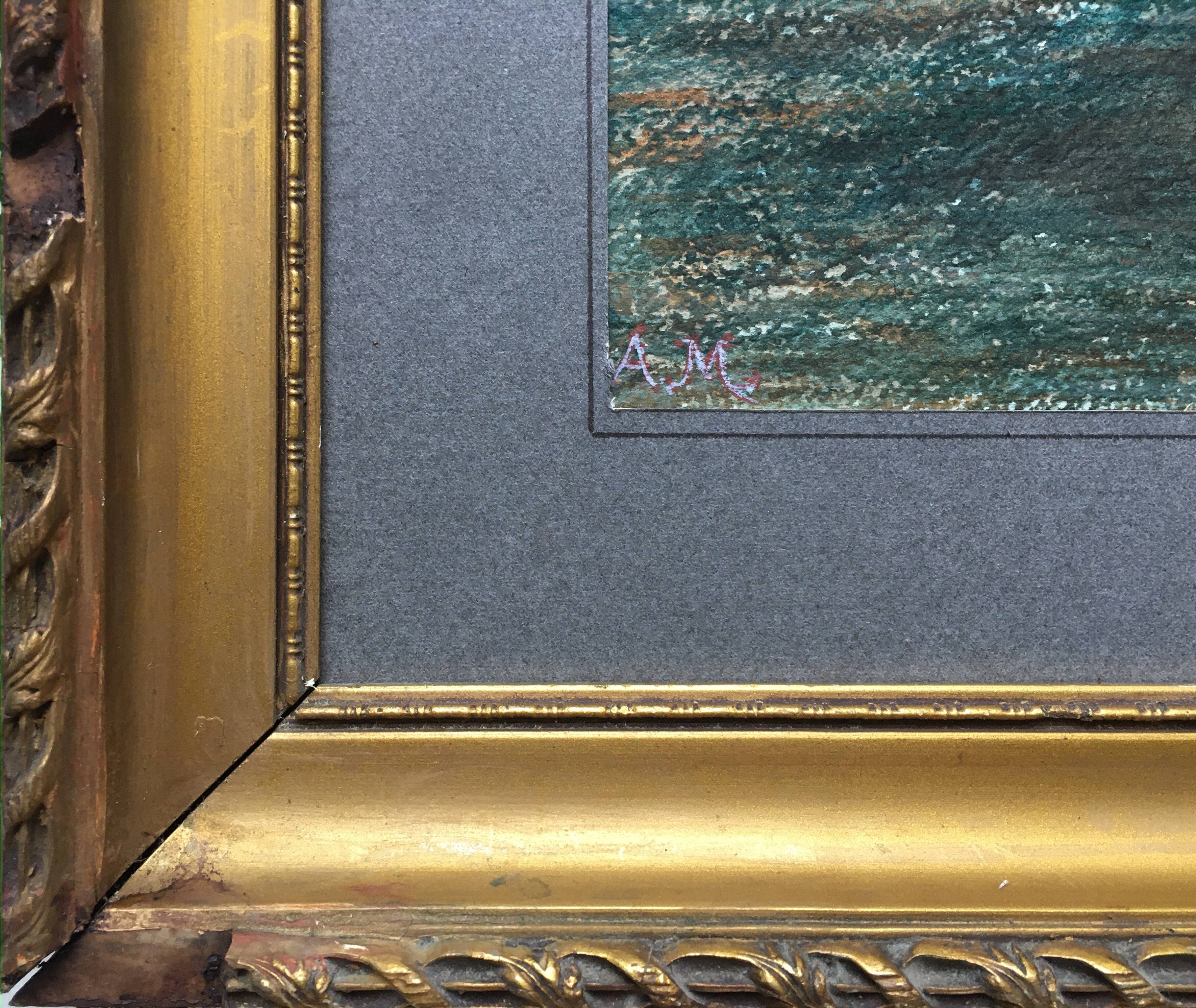 Painting Aquarelle enhanced "Breton Dream" by A.M. early XX