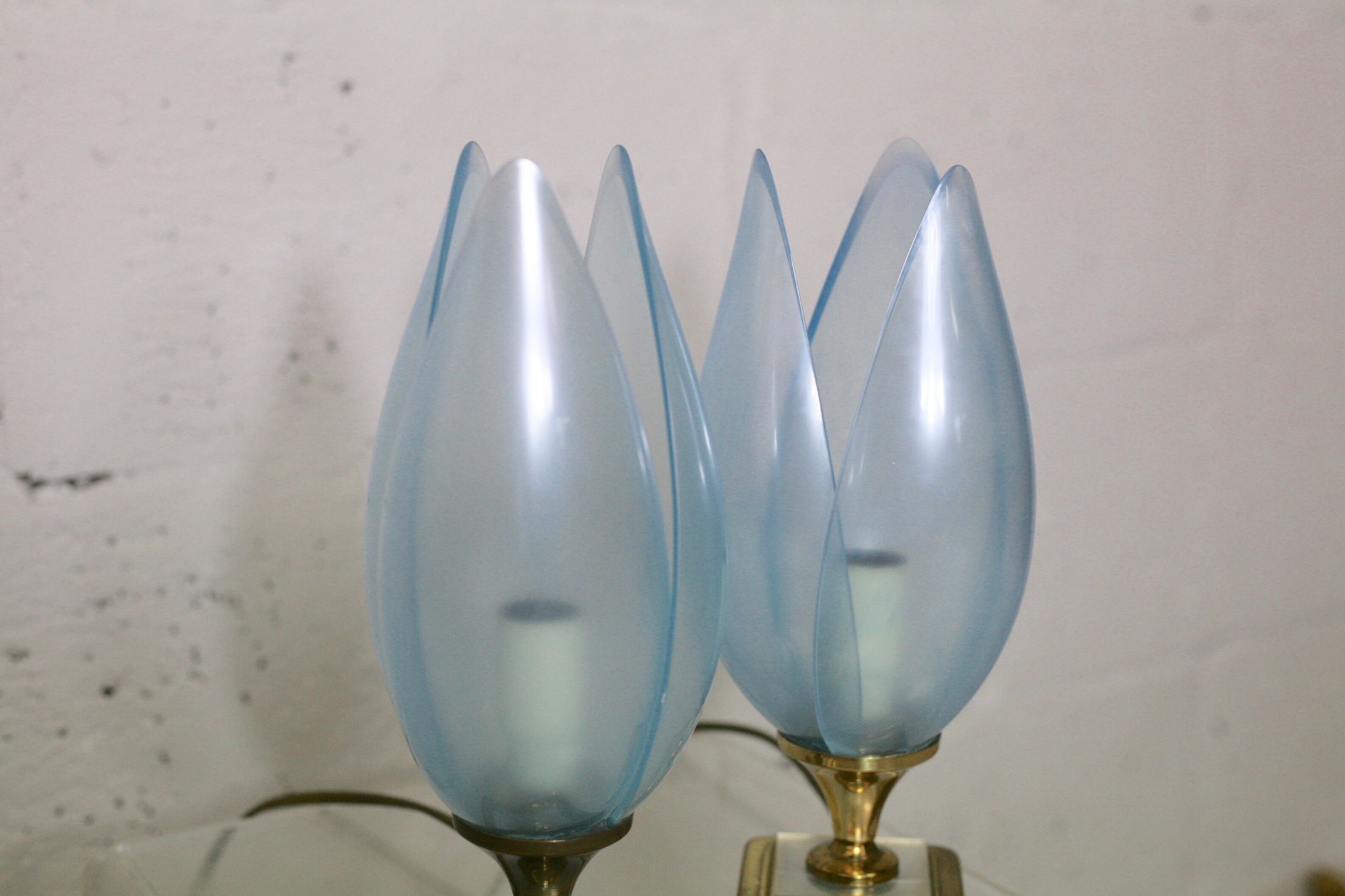 Pair of Blue Lamps edited by Rougier, France, circa 1970