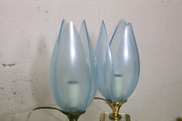 Paire de lampes bleues éditées par Rougier France circa 1970