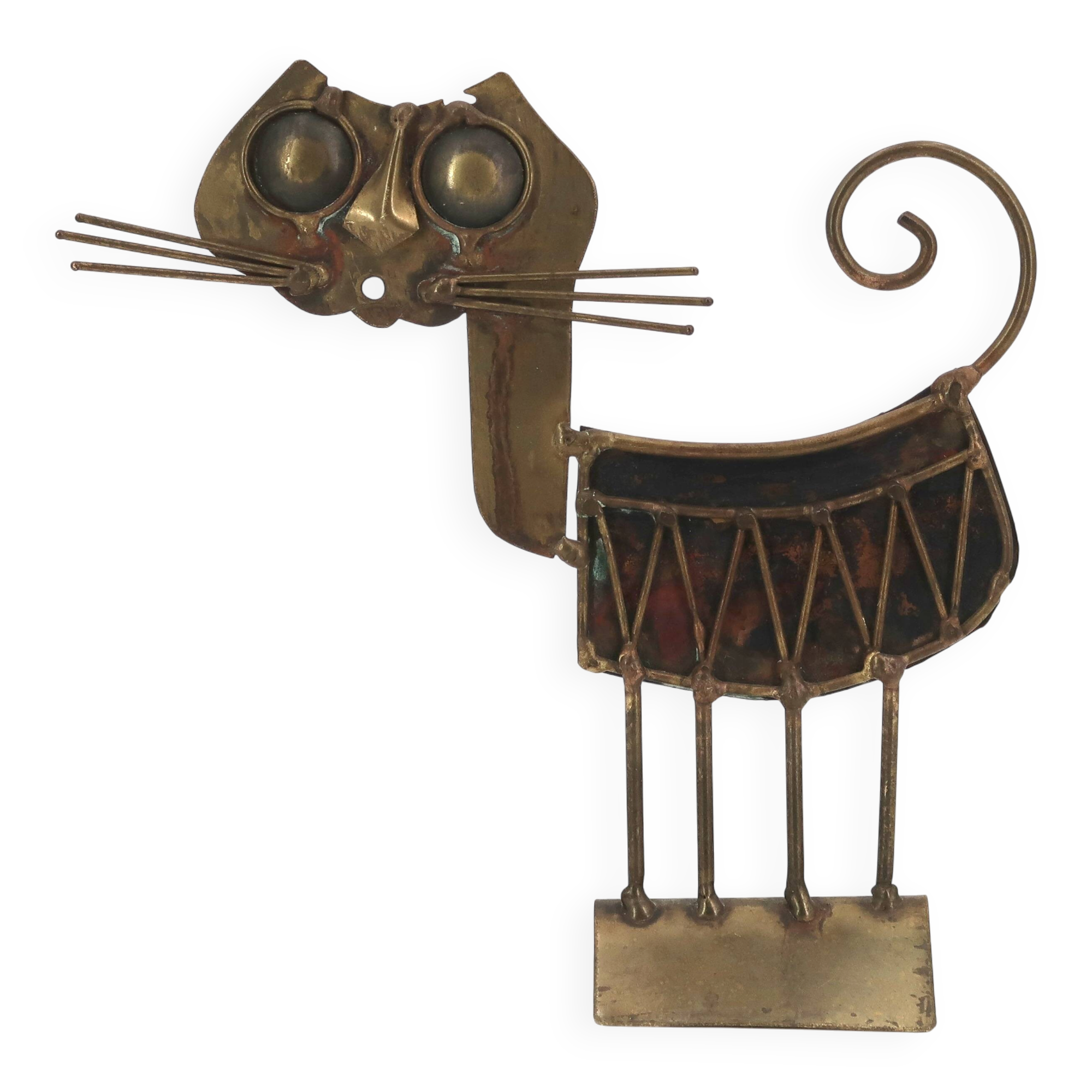 Brutalist sculpture of a cat in copper and brass by JARC, 1950s.