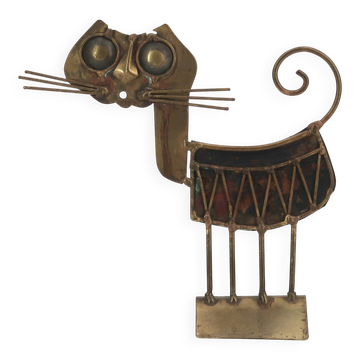 Brutalist sculpture of a cat in copper and brass by JARC, 1950s.