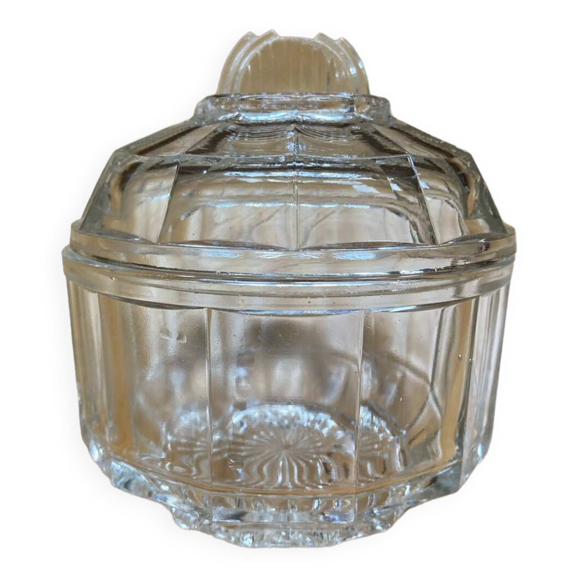 Molded glass sugar bowl