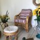 Canning rattan chair and vintage foot rests