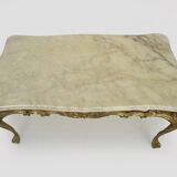 Table basse structure en laiton et plateau en marbre. Années 60