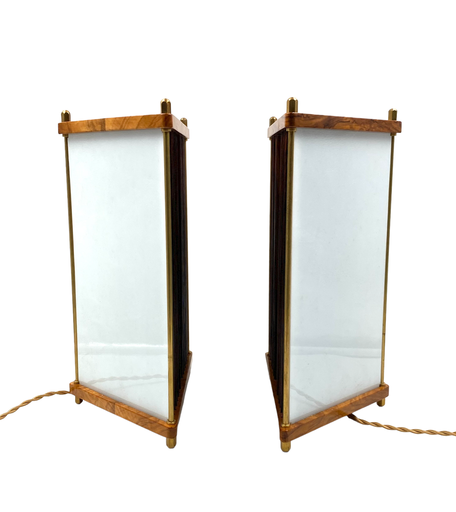 Leonardo Mosso 2 palisander and brass table lamps, Italy 1970s
