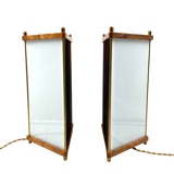 Leonardo Mosso 2 palisander and brass table lamps, Italy 1970s