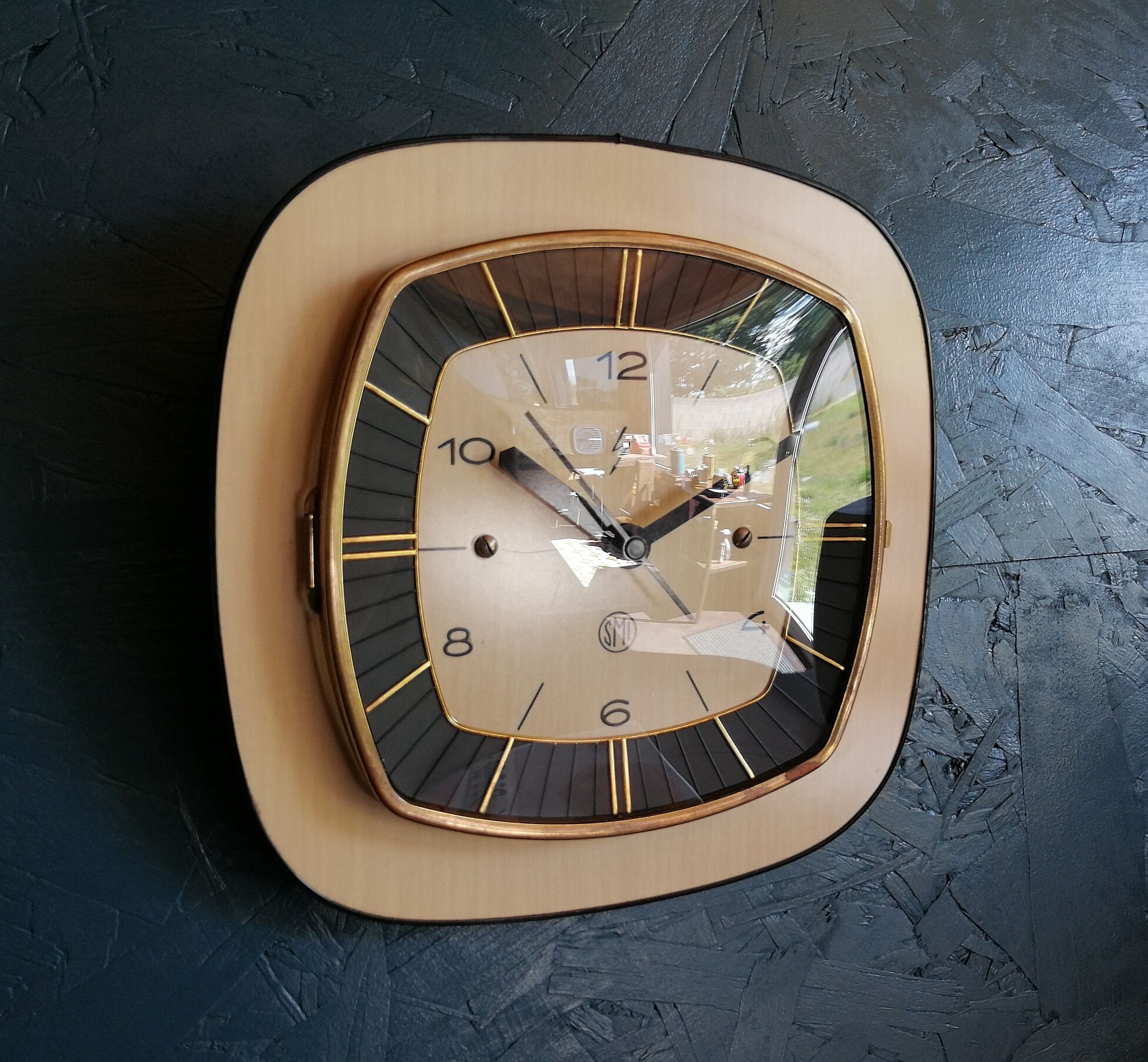 Vintage clock wall clock silent square "SMI Beige Black"