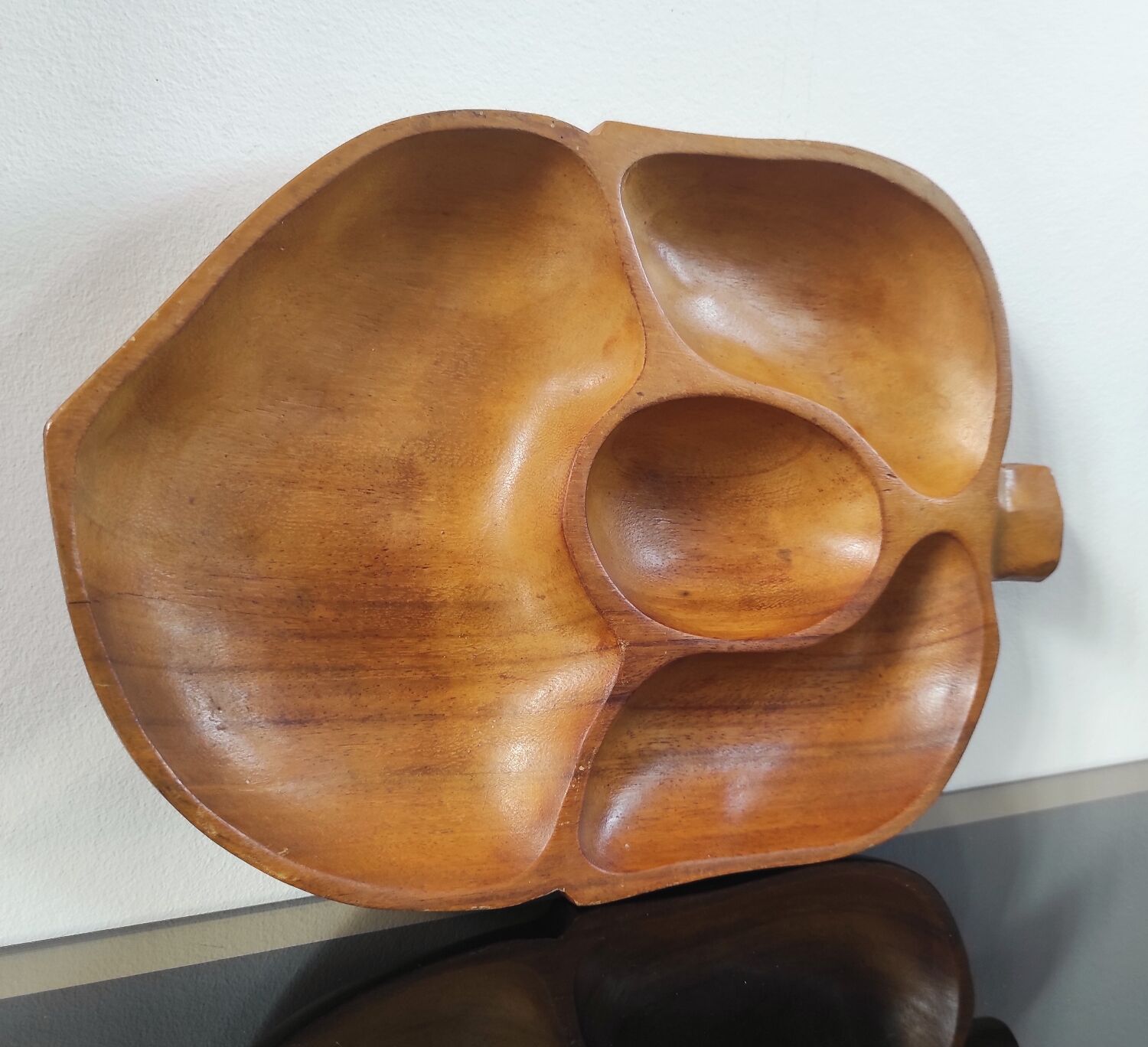 Vintage carved wooden aperitif platter – 4 compartments