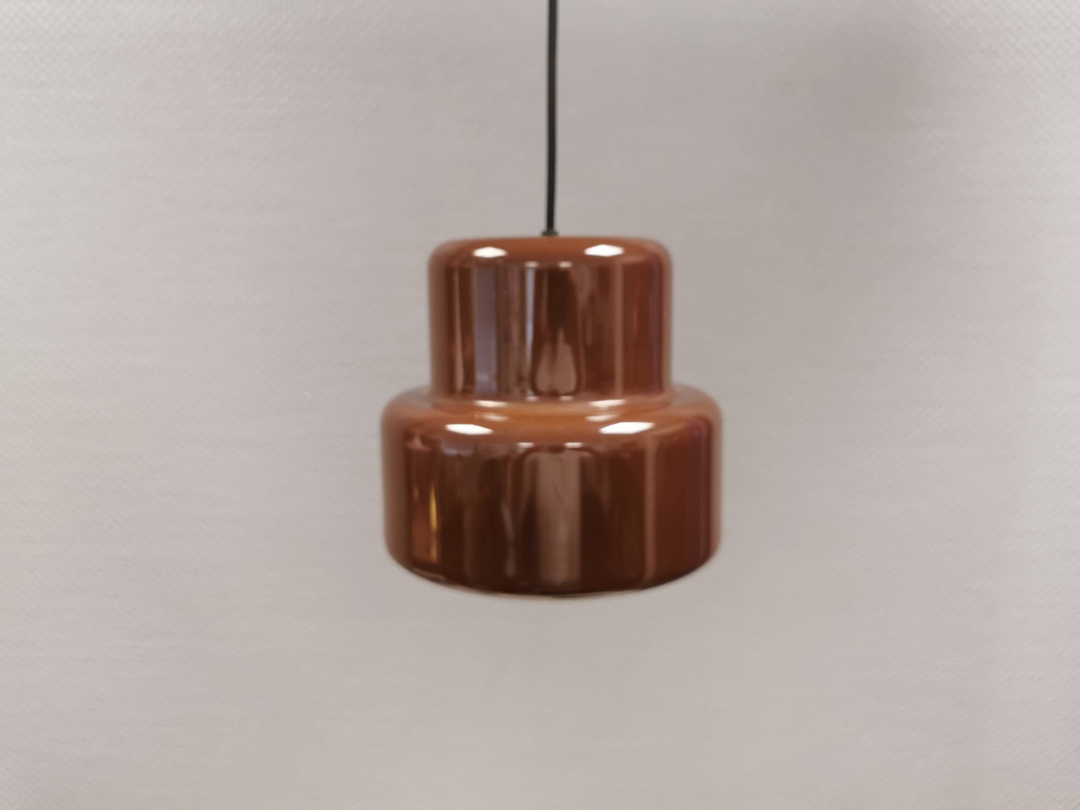 Mini poker hanging lamp in original brown colour by Jo Hammerborg 1977.