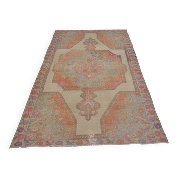 Tapis fait main en laine orange et beige sku 2607