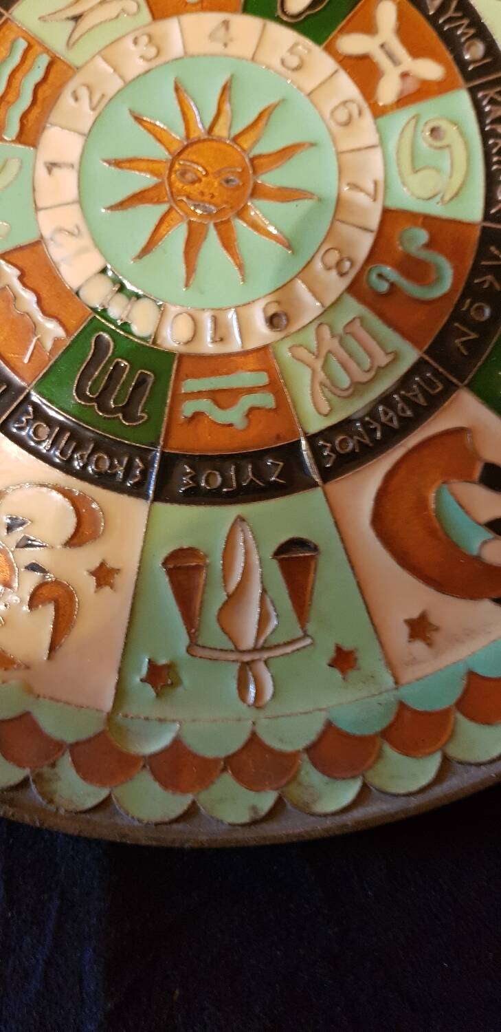 Cloisonné bronze plate from the 1930s. Zodiac signs.