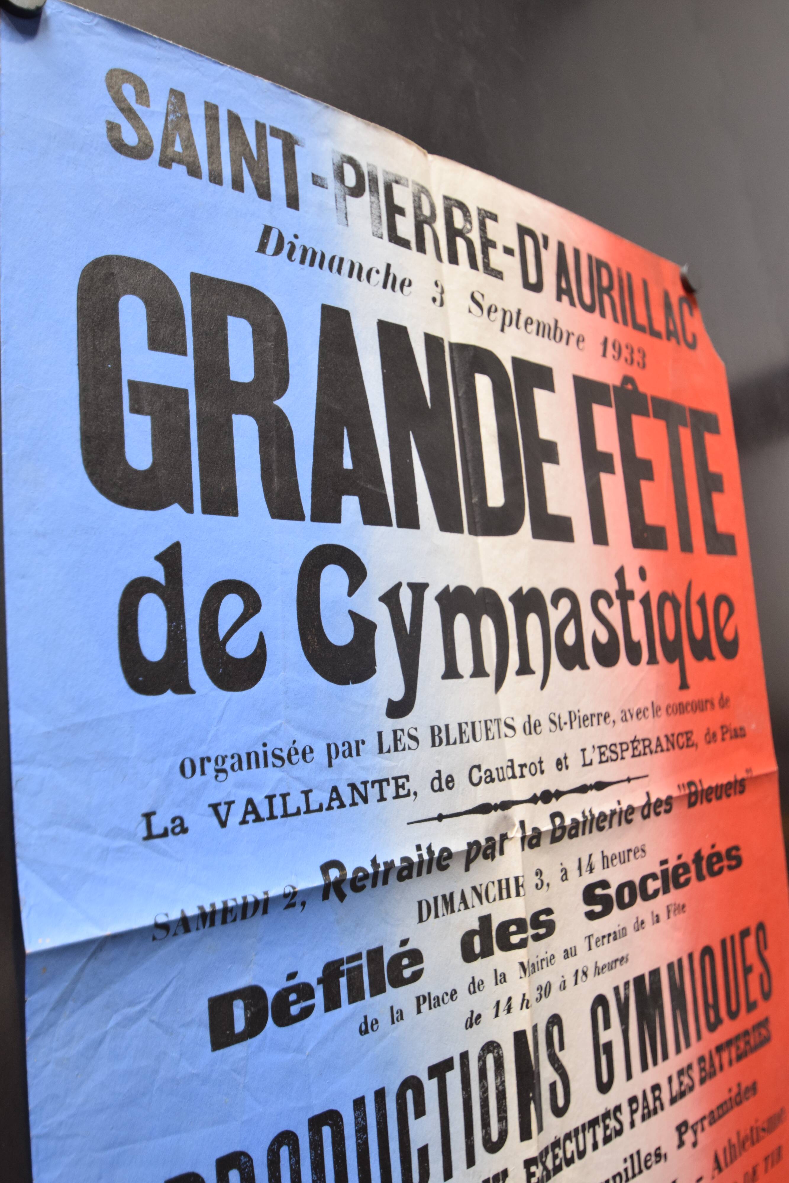 Poster "Great Gymnastics Festival" - Saint-Pierre-d'Aurillac - 1933