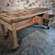 Vintage French pine work table, 1930s industrial kitchen island with drawer and casters