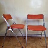 Pair of vintage folding chairs in chrome-plated steel, 70s, restored