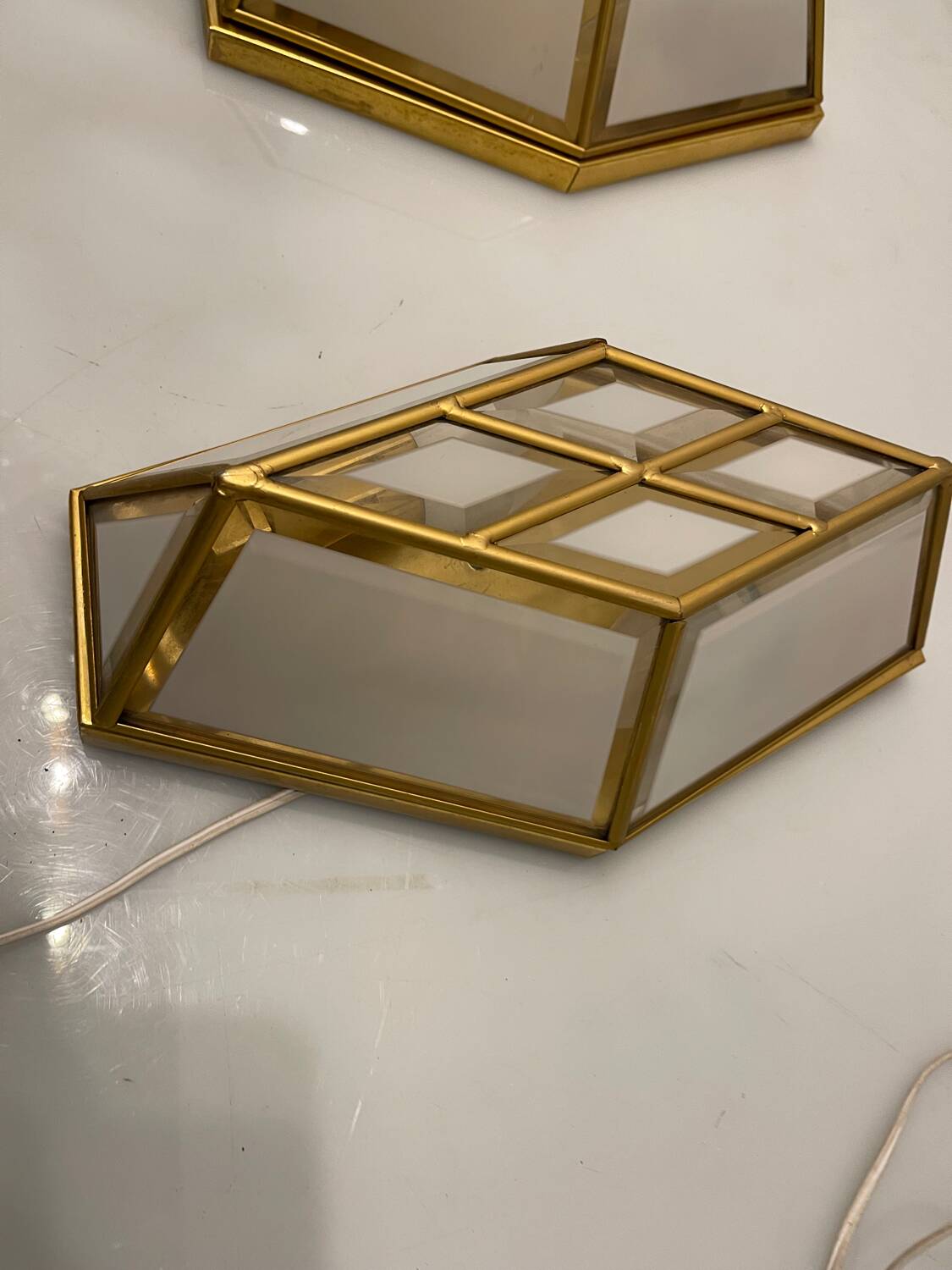 Brass Glass Sconces Set of 2 1970’s