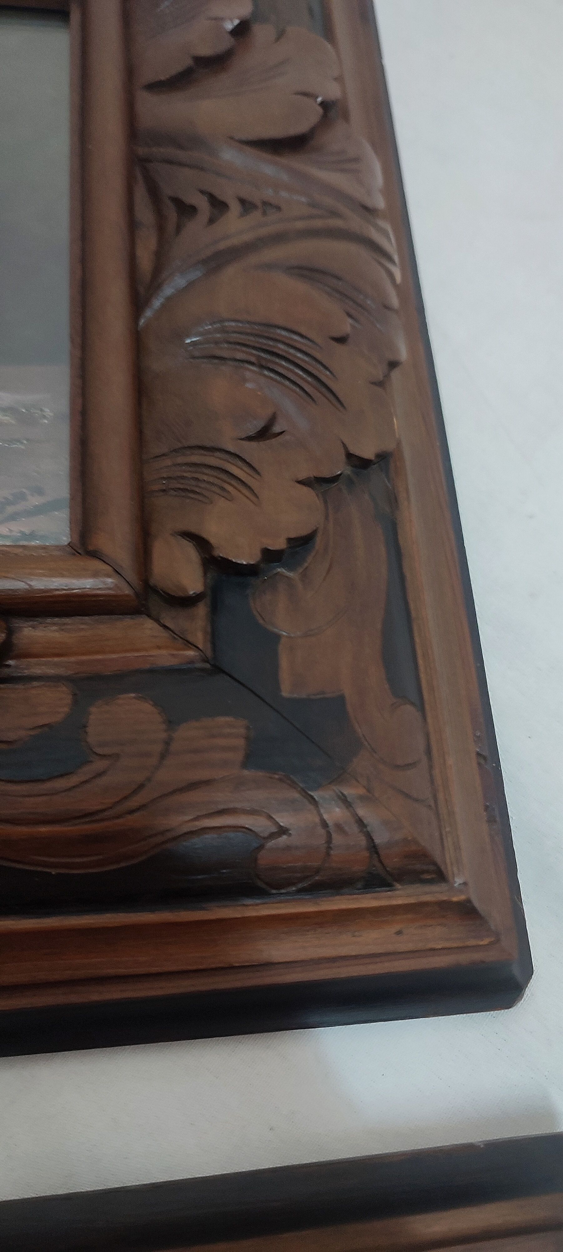 Pair of oils on cardboard with carved wooden frame. Spain 1950s.