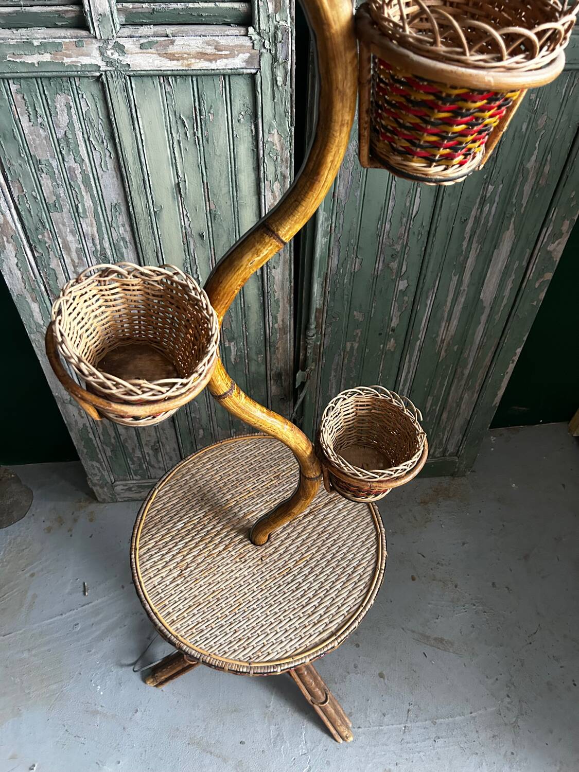 1960s rattan floor lamp – 3-in-1