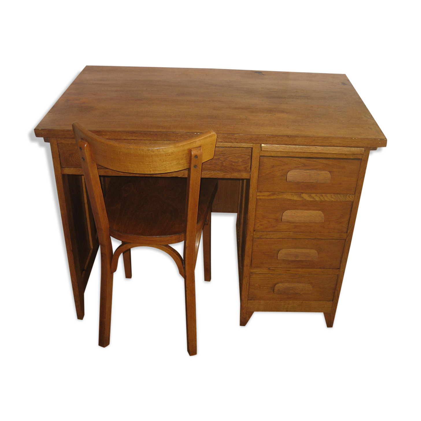 Bureau chêne clair et sa chaise Baumann