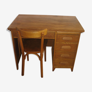 Bureau chêne clair et sa chaise Baumann