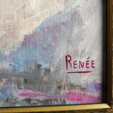 Vintage French oil painting of flowers, signed Renée