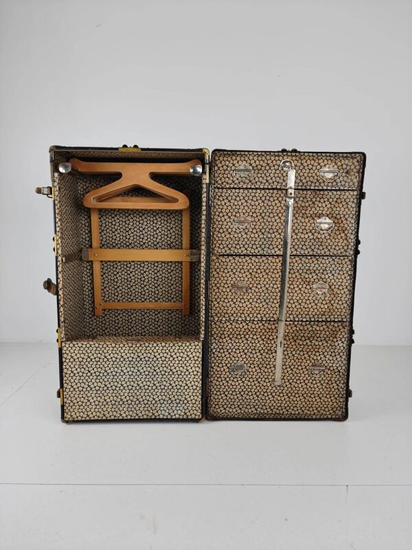 Malle de voyage Belber ancienne de 1924 en cuir noir - grande armoire de voyage