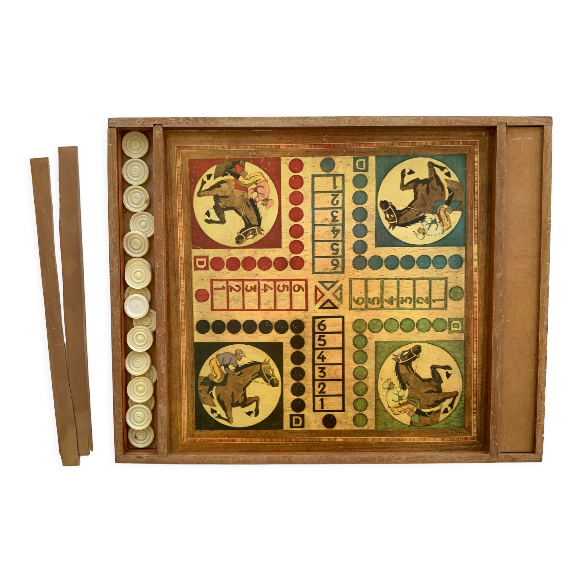 Plateau de jeu vintage petits chevaux et dames
