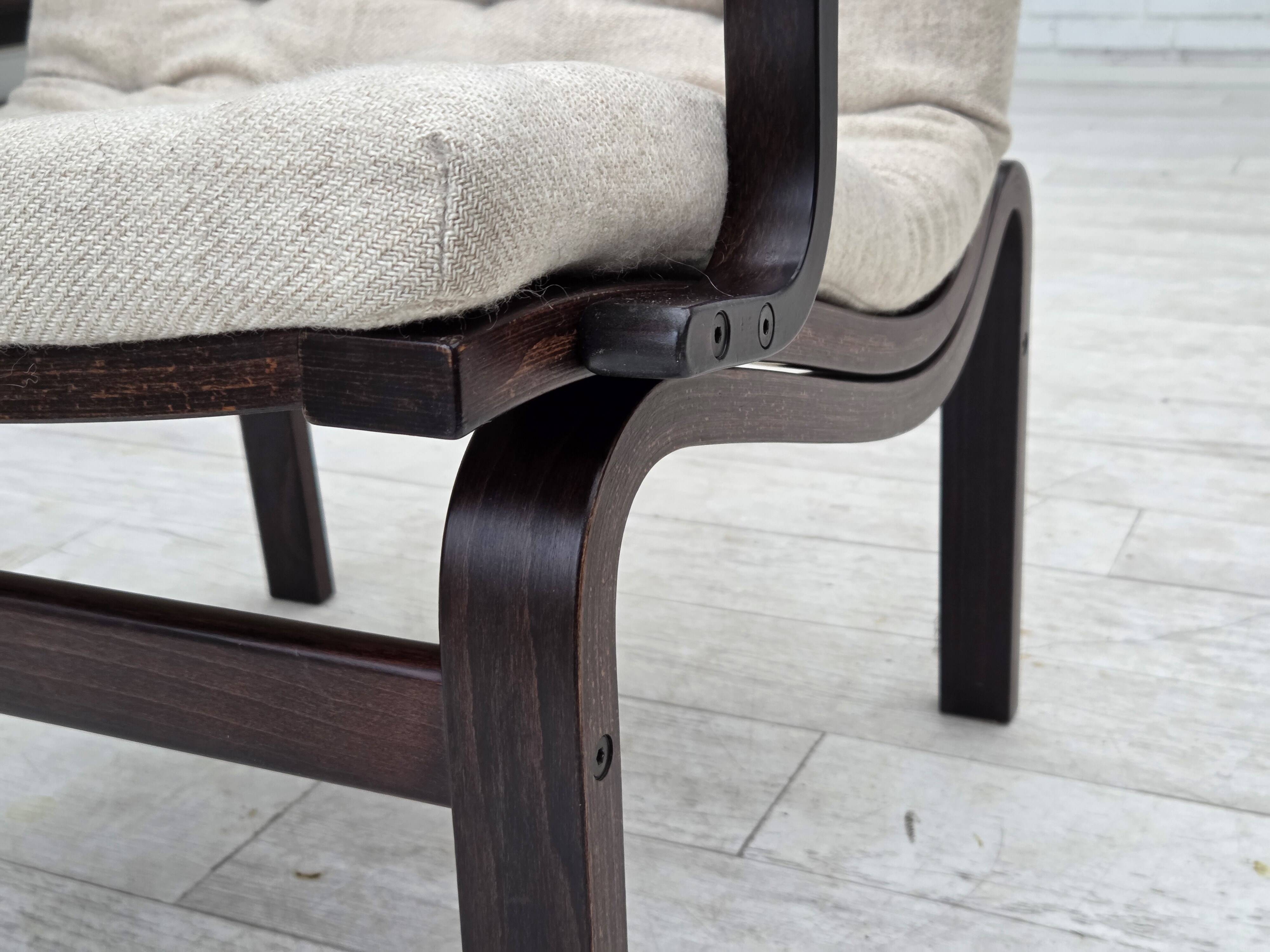 1970s, Scandinavian armchair, furniture wool, dark beech wood.