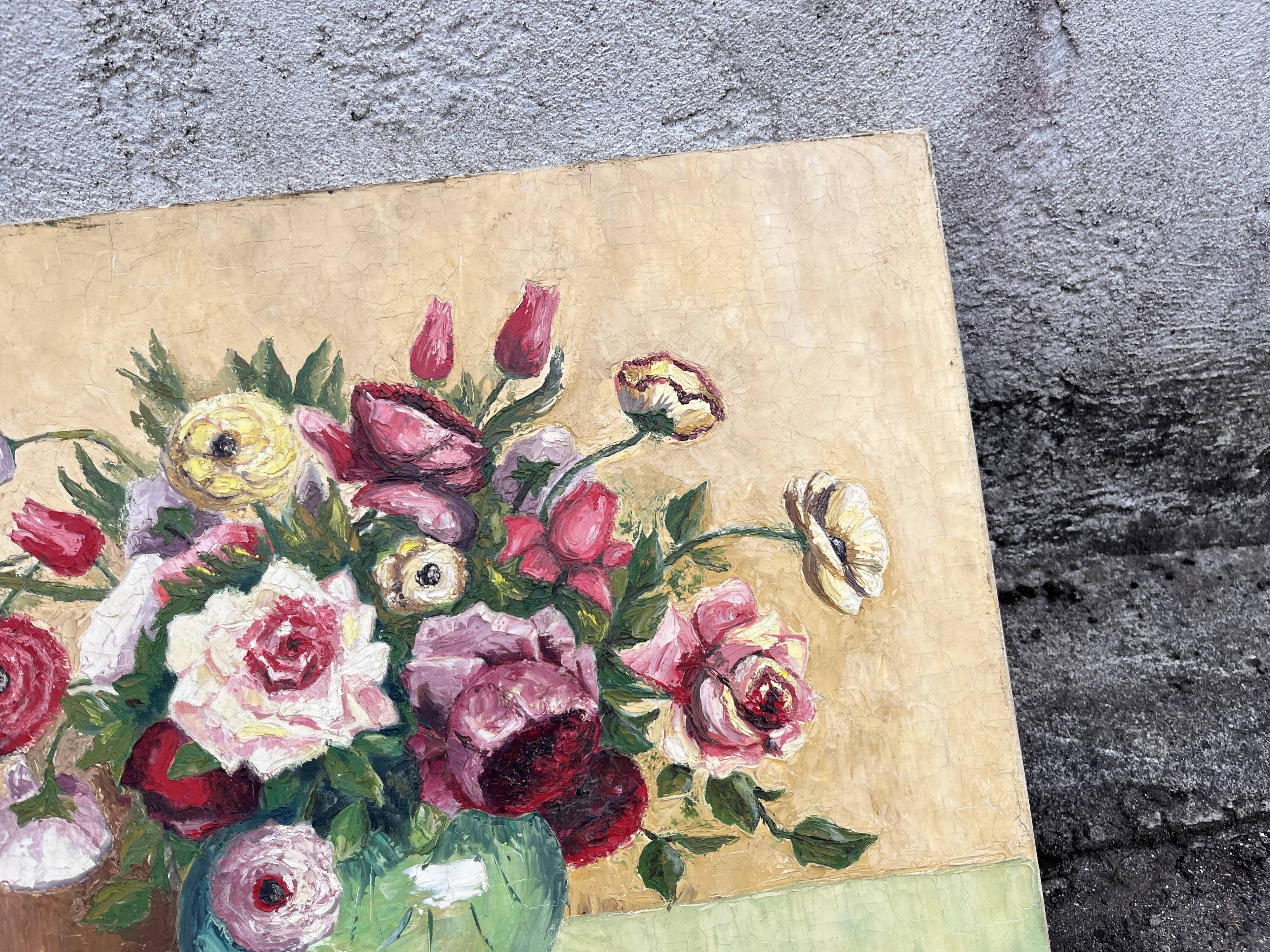 Magnifique Tableau fleurs dans un vase – huile sur toile