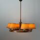 6 wooden paper head chandeliers with brass details, 1960s, Germany