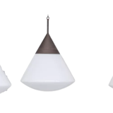 Trio of xl conical opaline mid-century pendant lights 1950