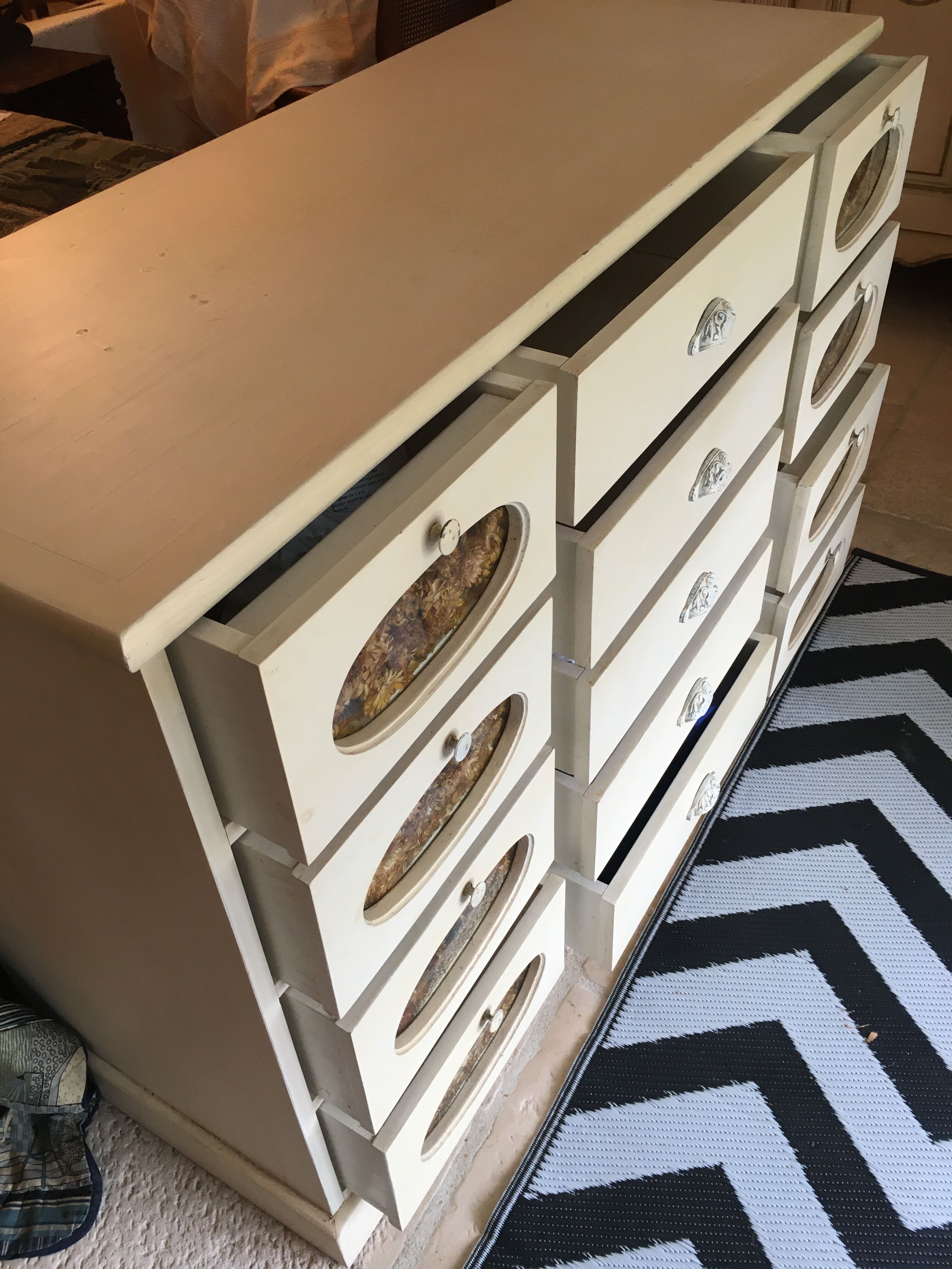 White patinated pine grain cabinet