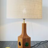 Swedish wooden lamp with glass paste cabochons, 1960s-70s