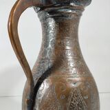 Vase Cruche Hammam Persan en Cuivre Argenté / 19ème Empire Perse / Ciselé Qajar