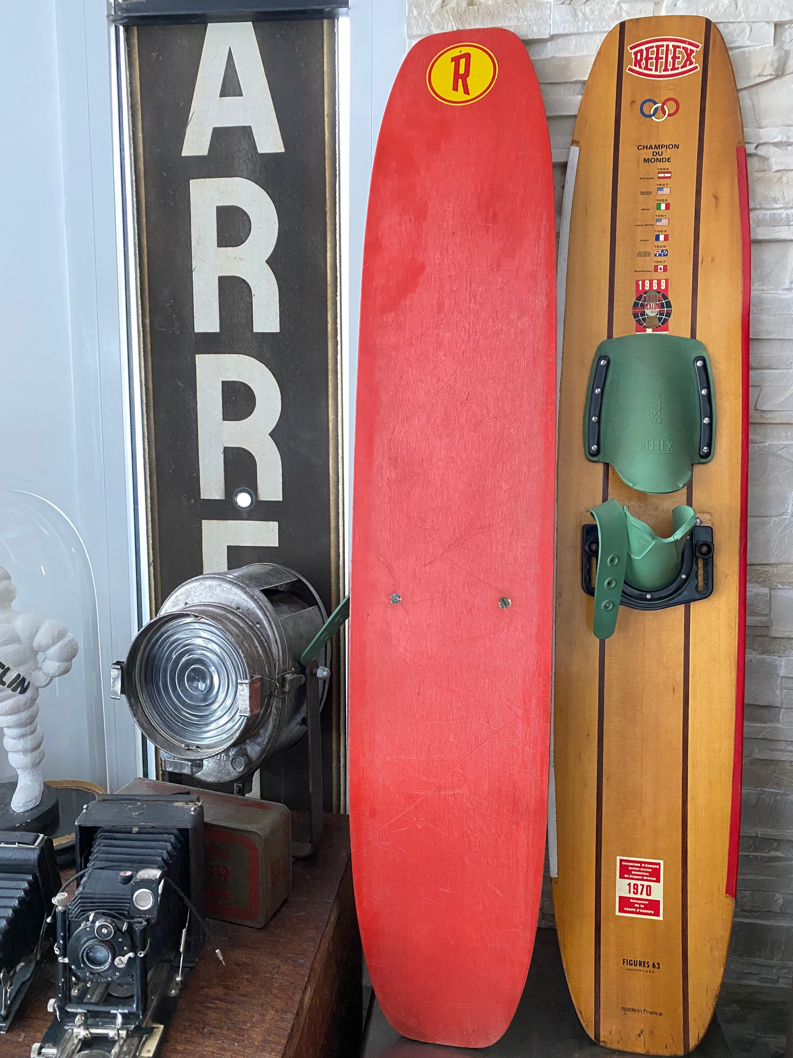Pair of wooden water skis