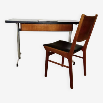 Ensemble bureau/table et chaises vintage danois en teck et chromé 1970,S