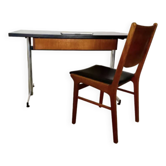 Vintage Danish Teak And Chromed Desk/Table & Chair Set 1970,S