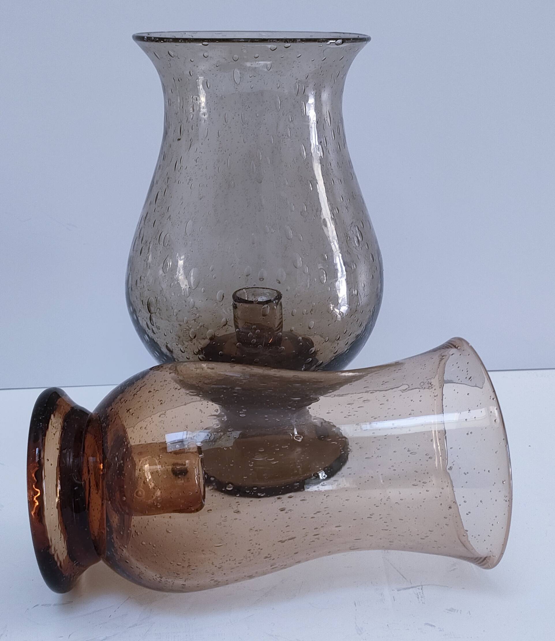 two bubble glass candle holders