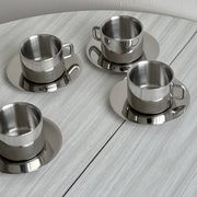 Lot de 4 tasses à café en inox avec sous-tasses