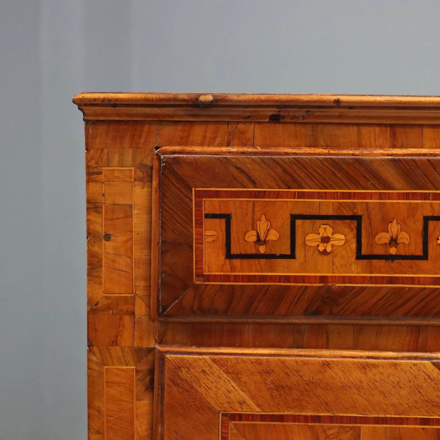 Pair of antique neoclassical walnut commodes from the 18th century.