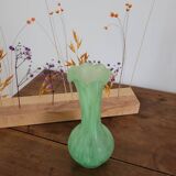 Green vase with high neck made of glass paste