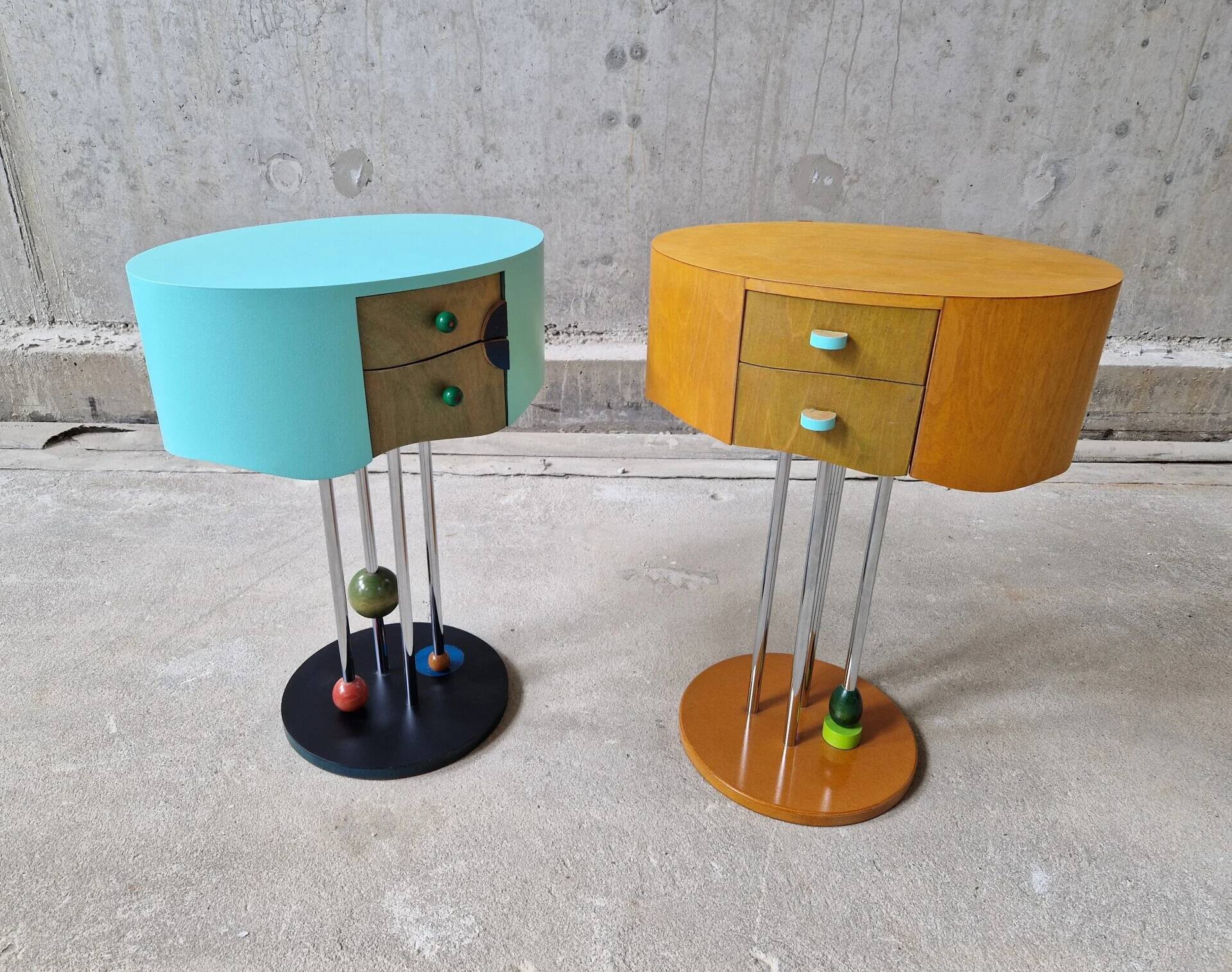 Pair of postmodern Memphis Milano style side tables, 1980s