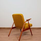 MID Century Armchair Ocher Yellow Wool, Turned Legs, 1960s