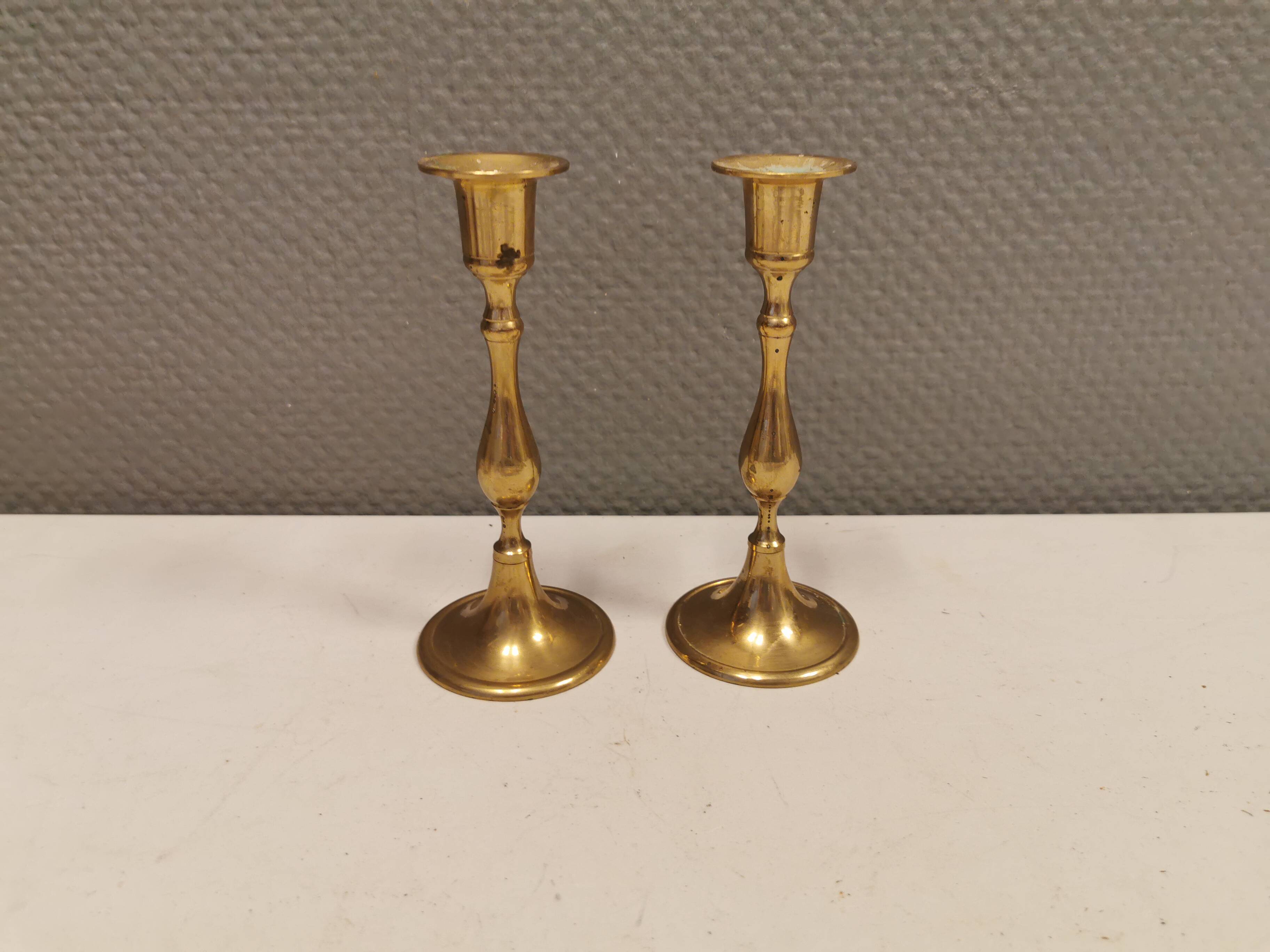A set of classic Danish brass candle holders. Estimated 1960s.