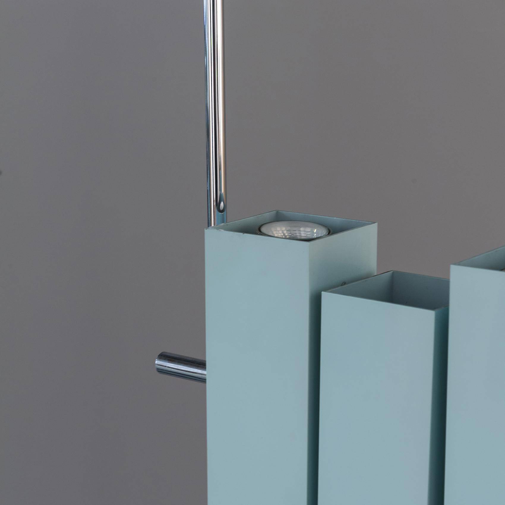 Blue lacquered metal chandelier, Lumi, ca. 1970